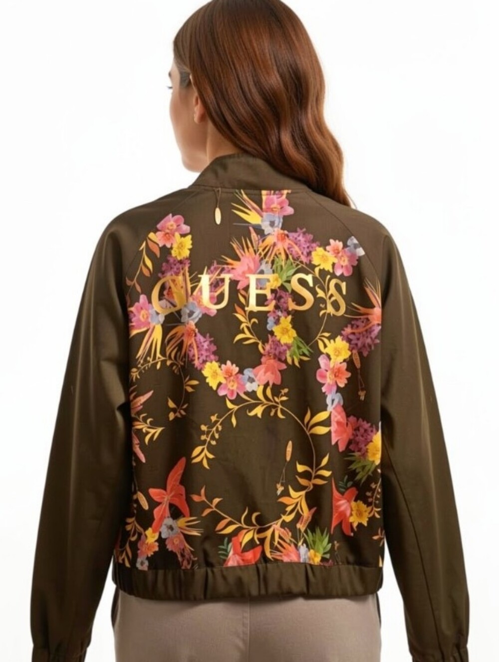 Guess Floral Black Wind Bomber Lightweight Jacket